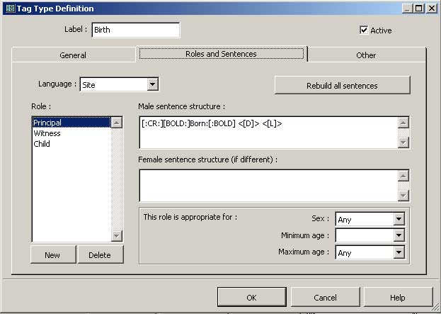 Tag Type Definition Screen